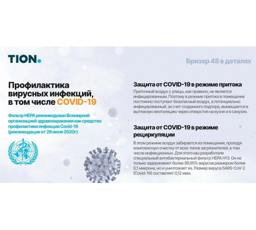 Бытовая приточная вентиляционная установка Tion Бризер 4S TS Base